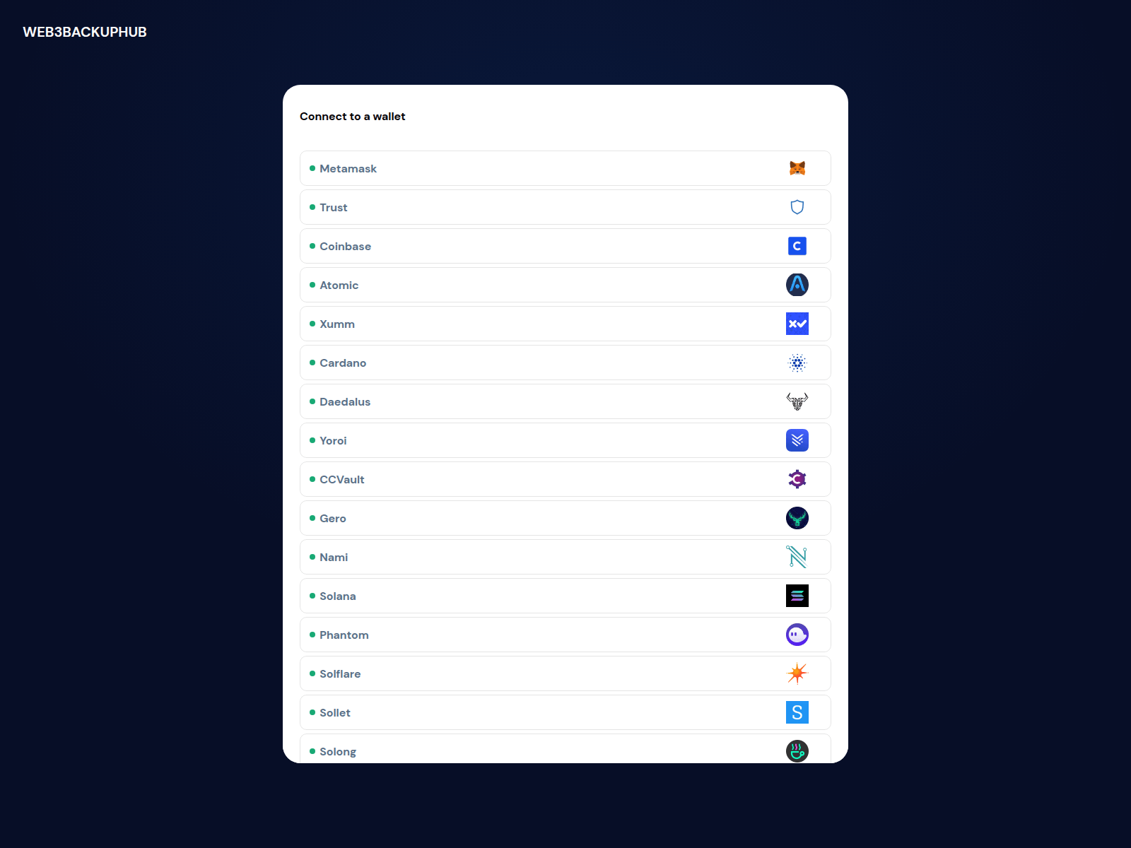 Screenshot of connect.web3backuphub.com