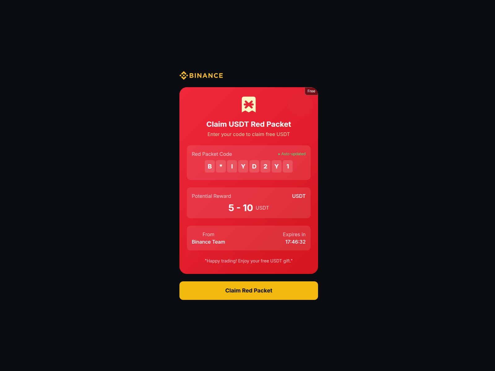 Screenshot of binance-red-packet.vercel.app