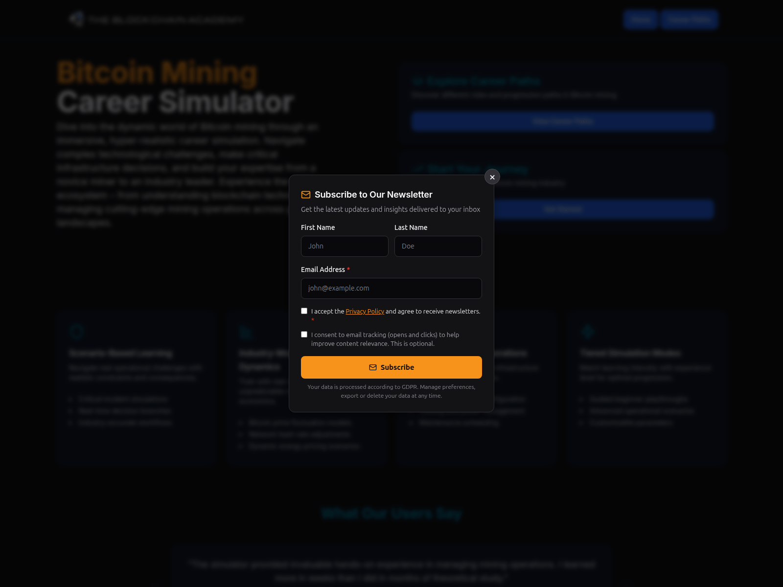 Screenshot of bitcoinminingcareers.com