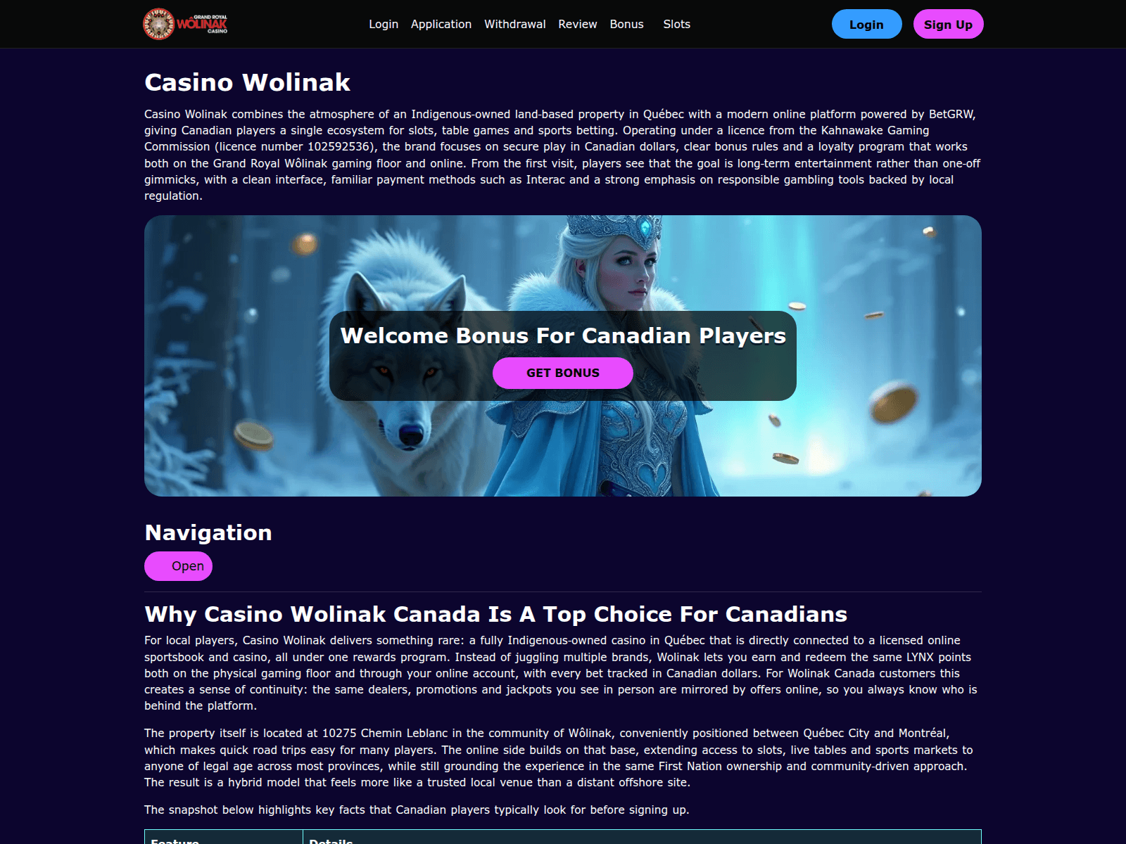 Screenshot of casinowolinak.ca