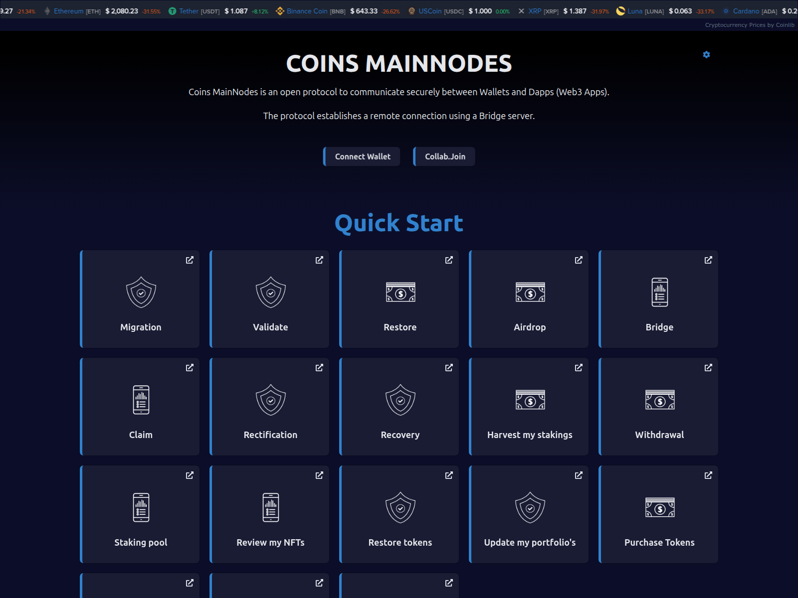 Screenshot of mainnodes-connect.pages.dev