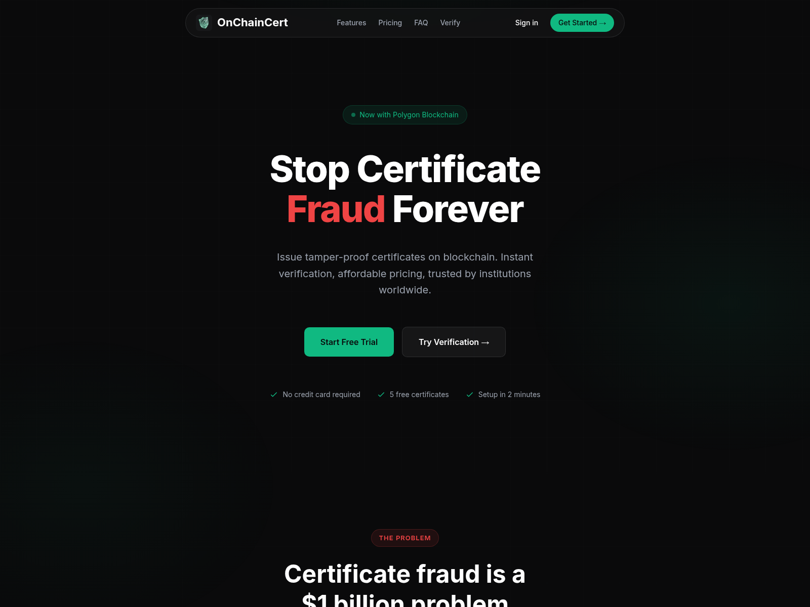 Screenshot of onchaincert.pages.dev