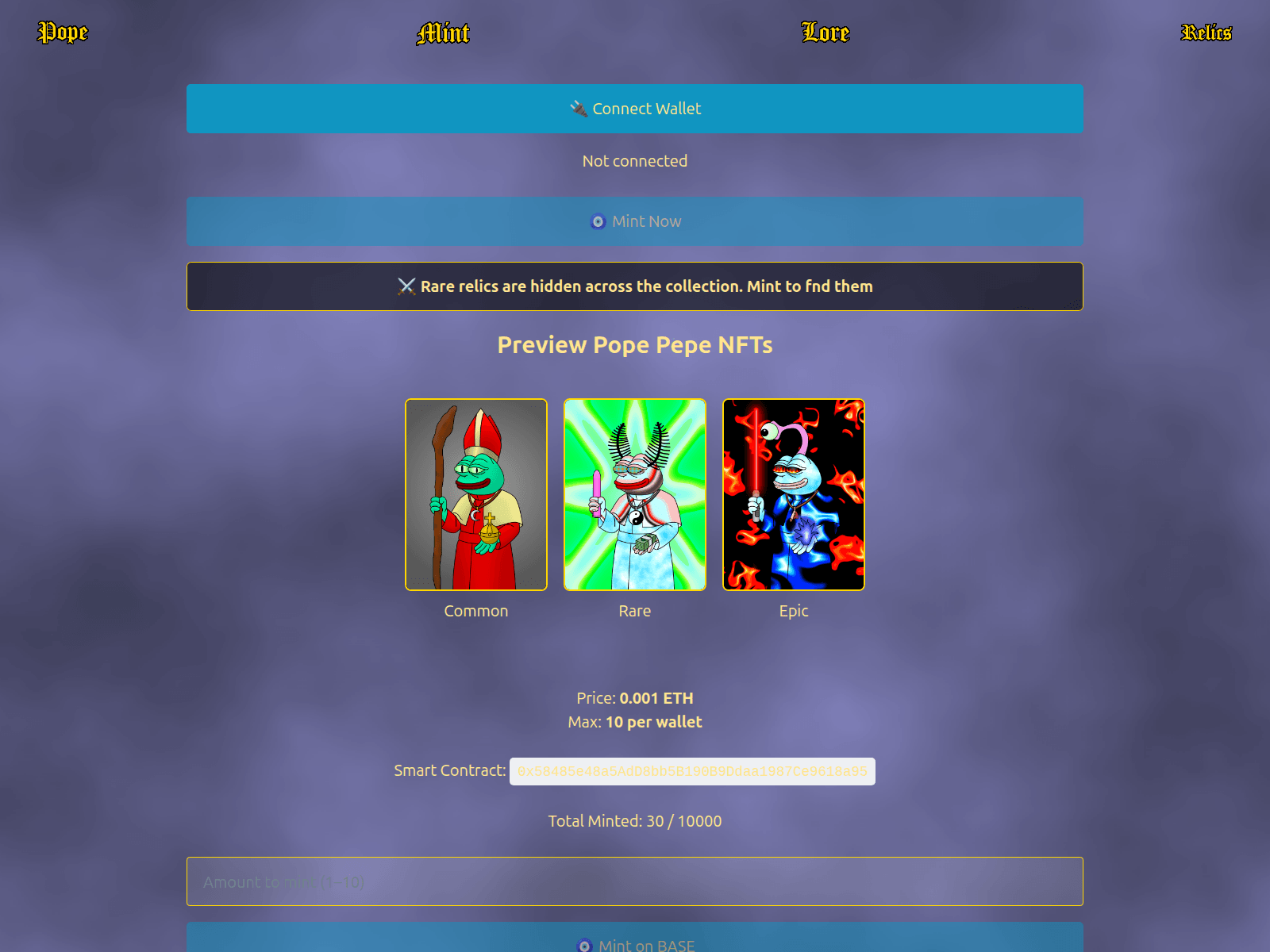 Screenshot of itspopepepe.xyz