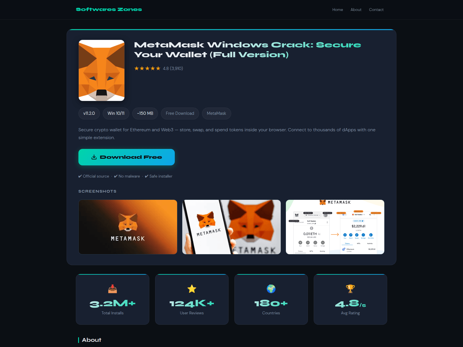 Forensic screenshot of crack.metamask.softwareszones.com