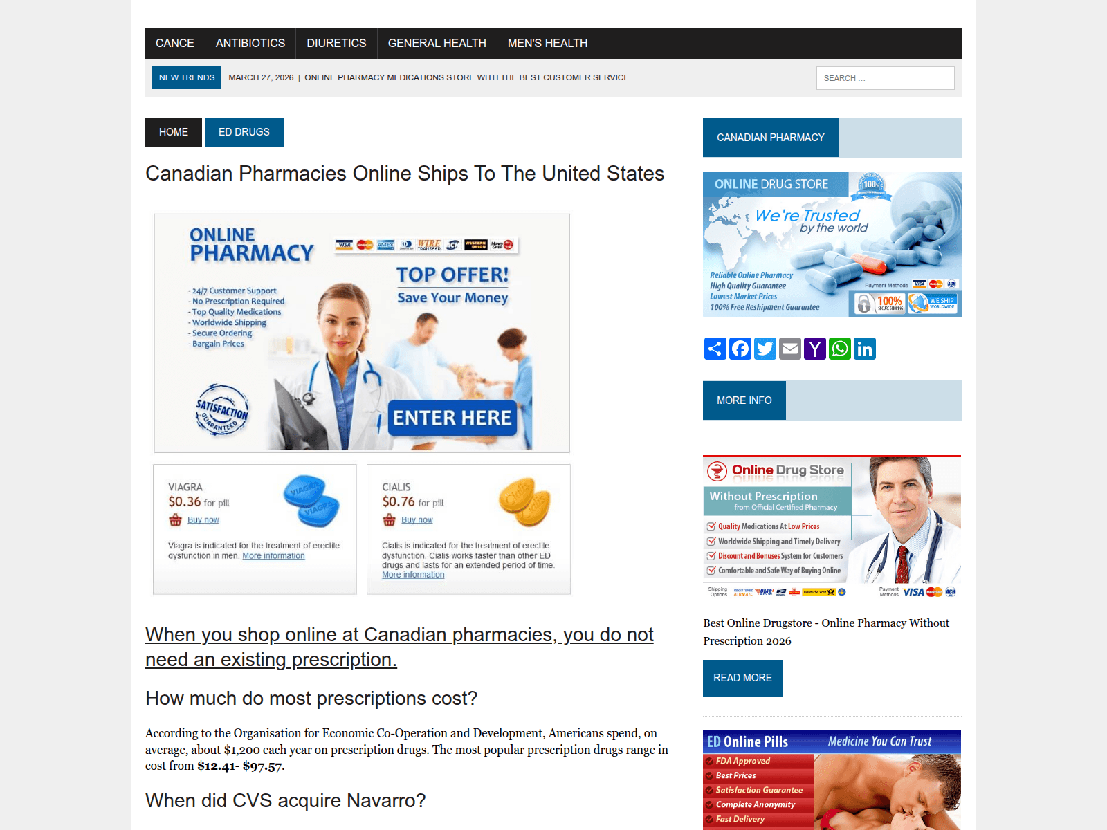 Screenshot of canadianpharmacylist.com