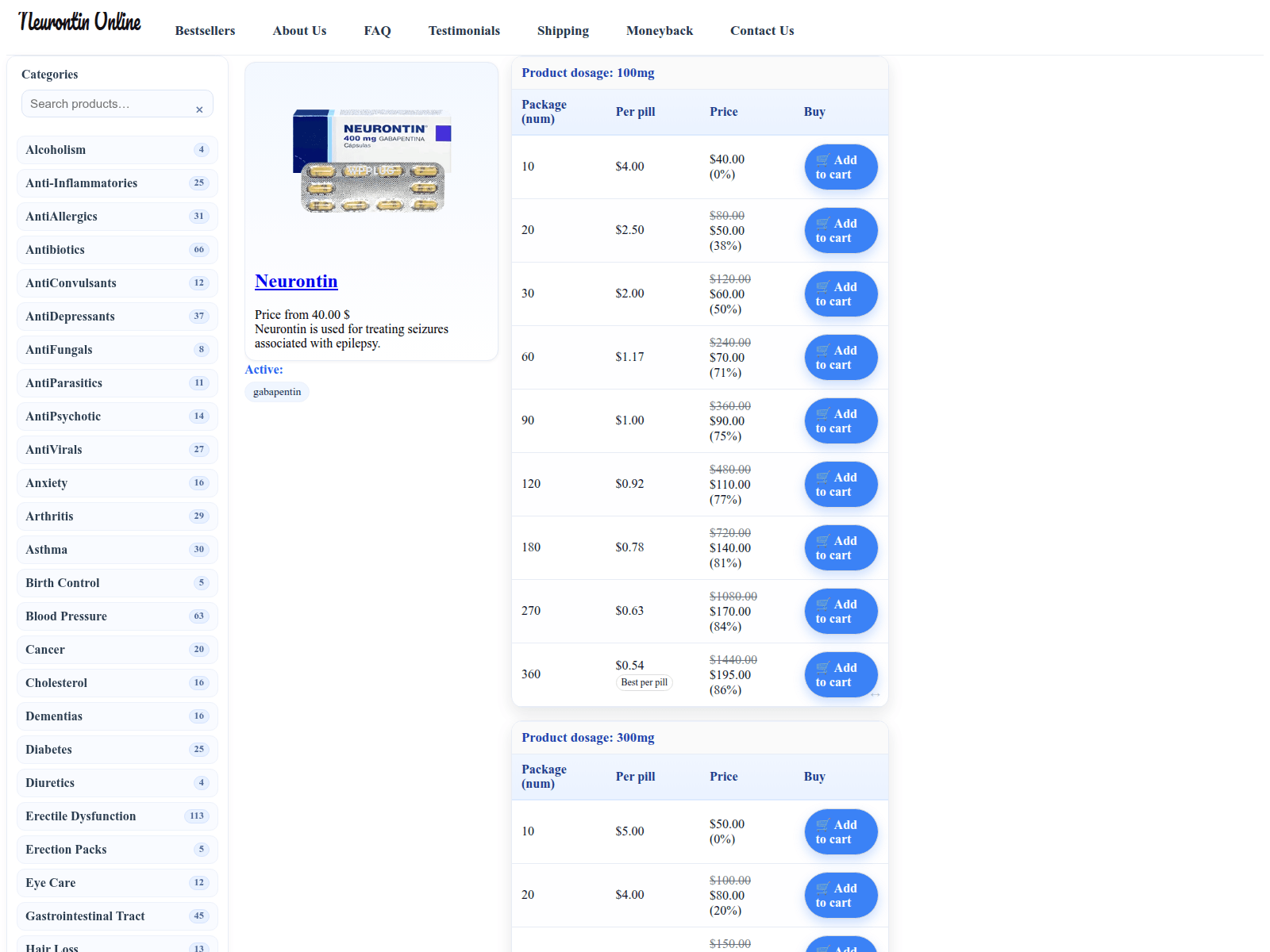 Screenshot of neurontin-yms.com