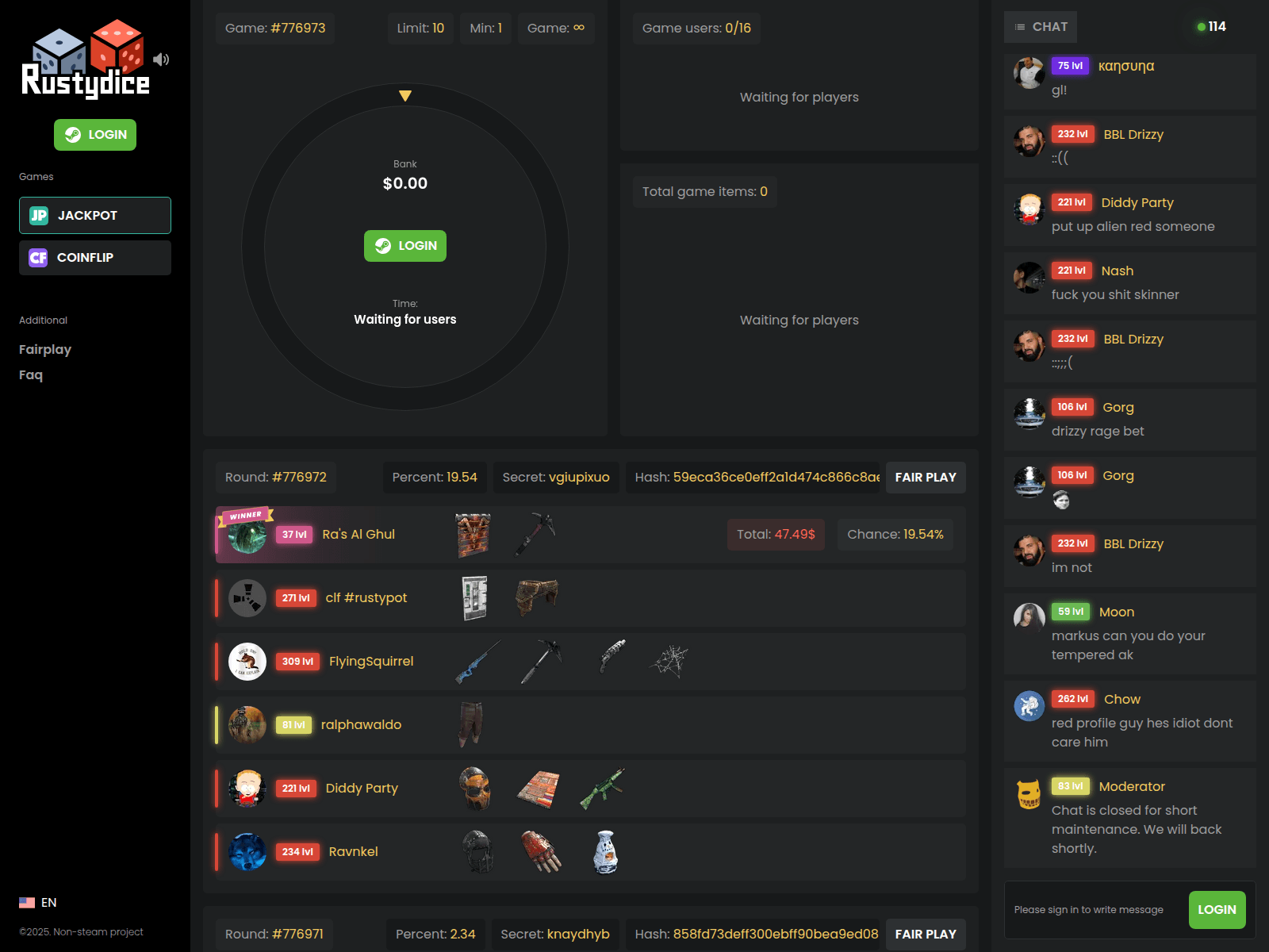 Screenshot of rustydice.com