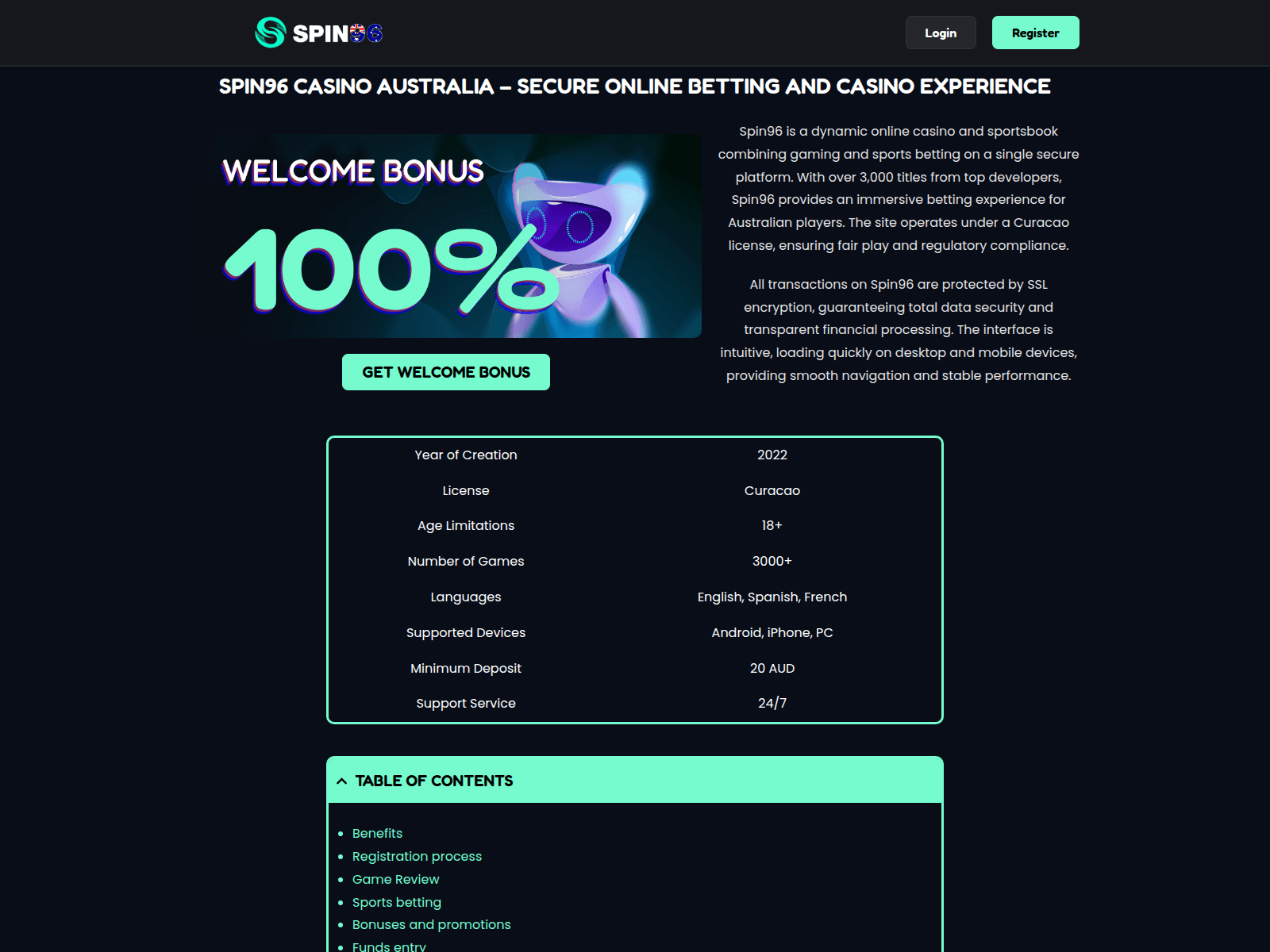 Screenshot of spin96-au.com