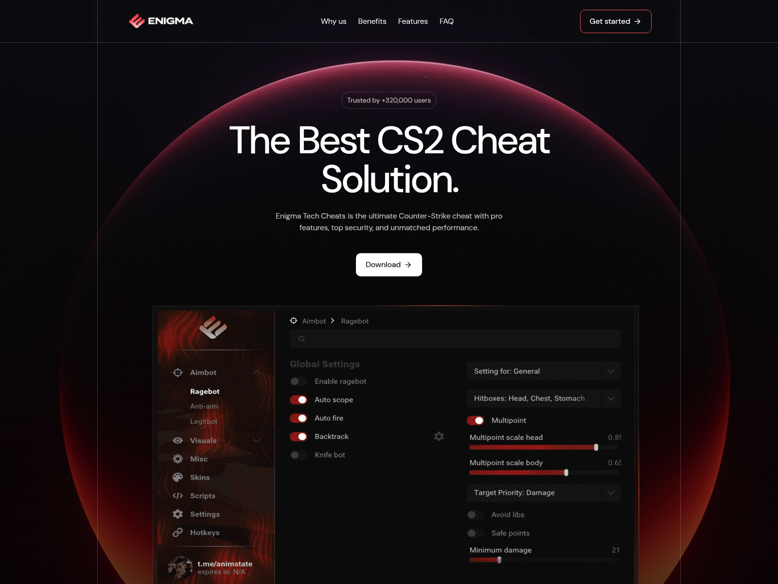 Screenshot of enigmatechcheats.com