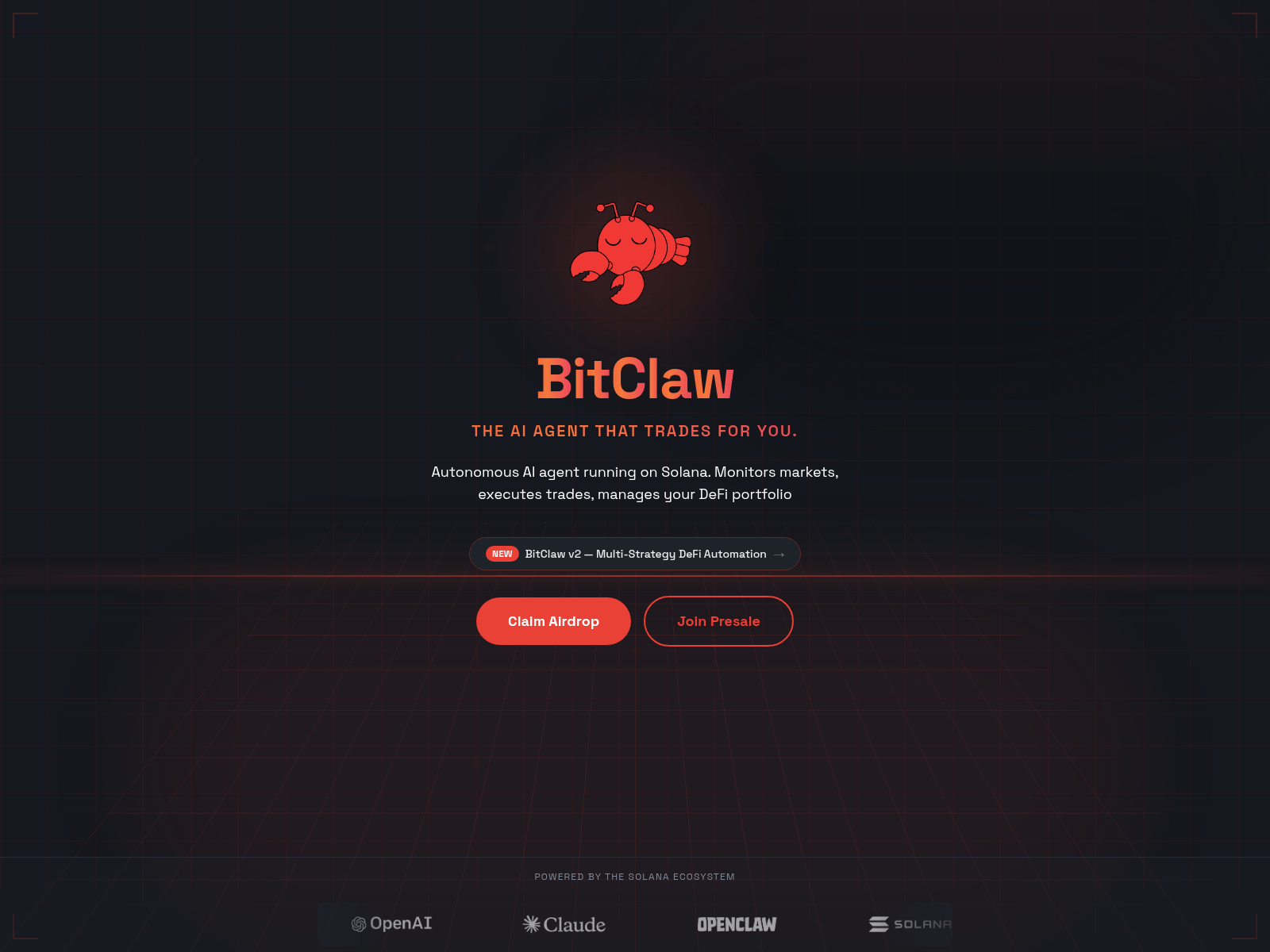 Screenshot of bitclawai.com