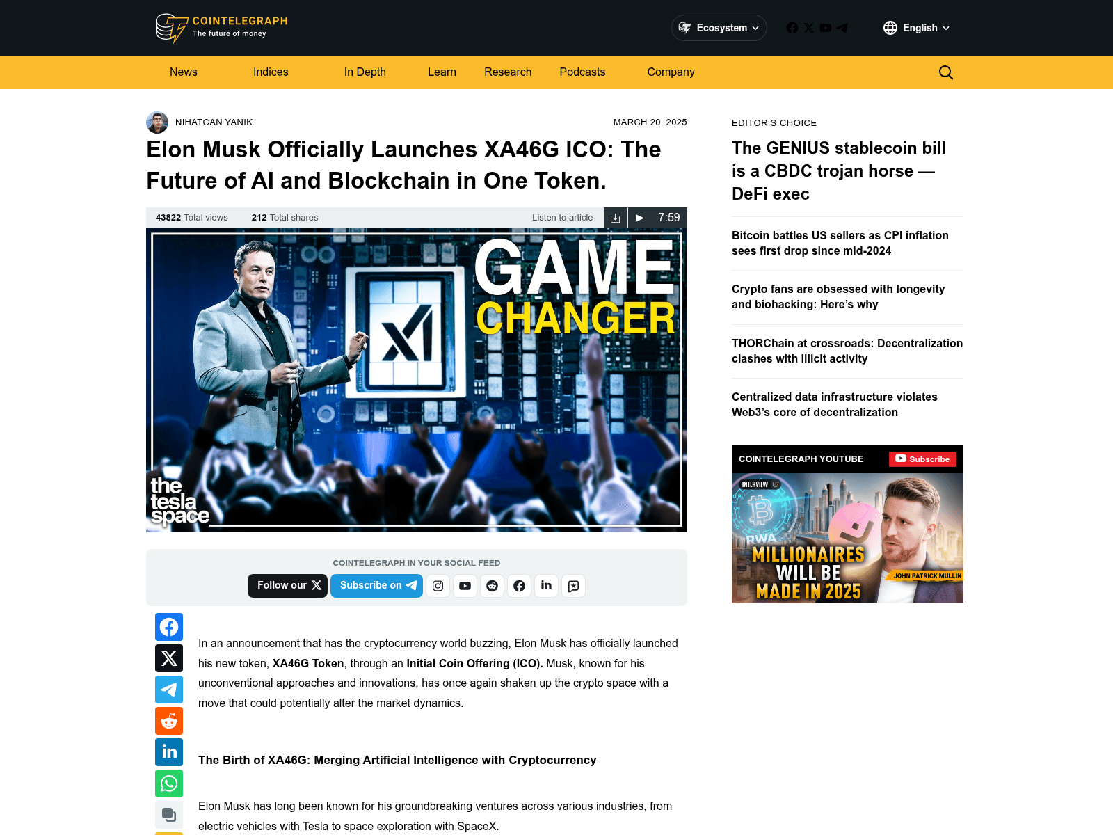 Forensic screenshot of xa46g-cointelegraph.com