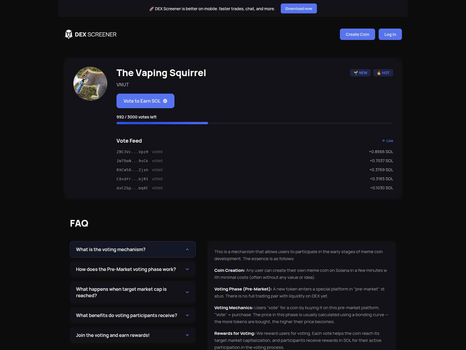 Screenshot of votingdex.fun