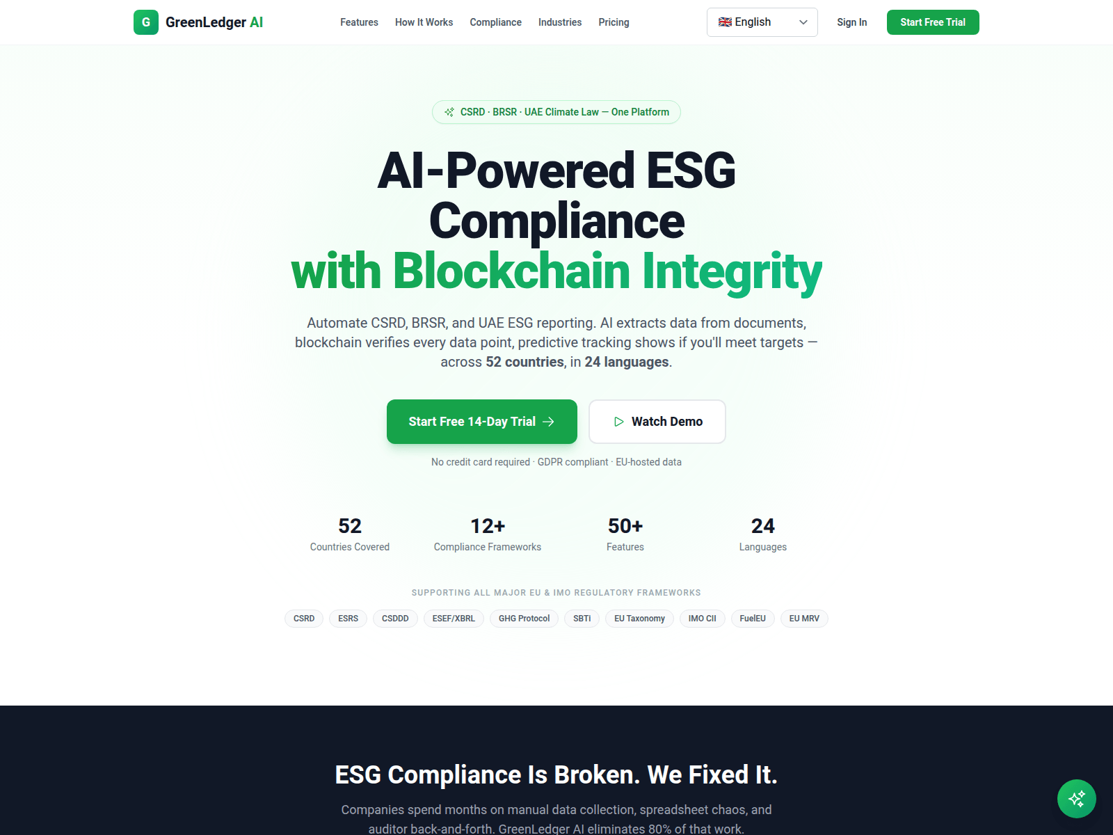 Screenshot of greenledgerai.com