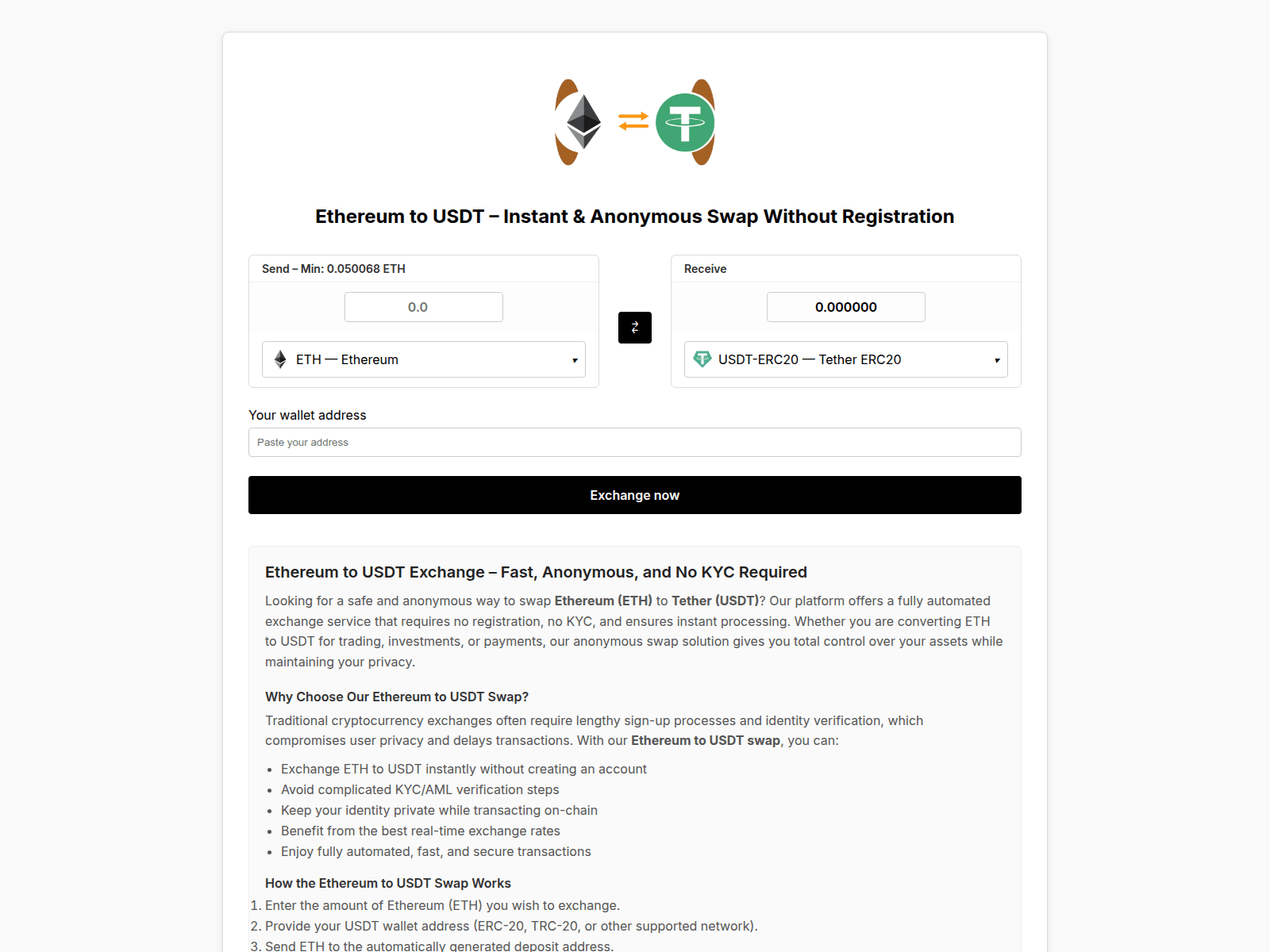 Screenshot of eth-to-usdt.com