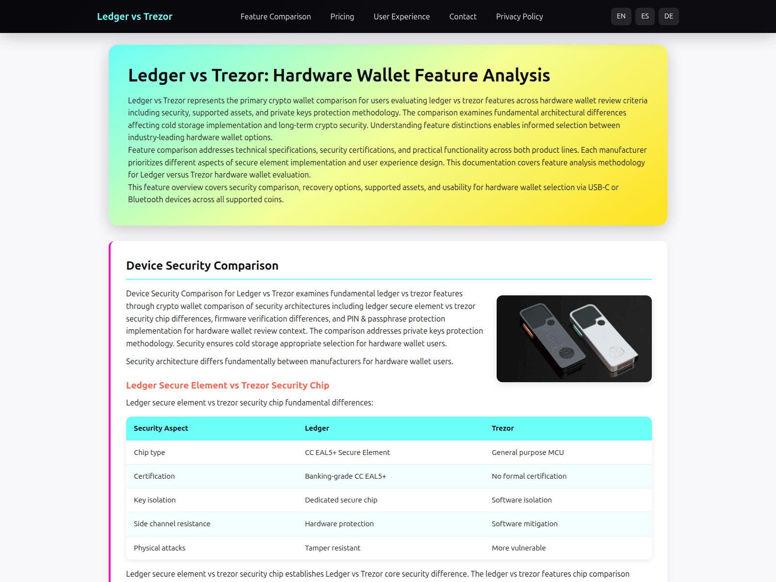 Screenshot of ledger-vs-trezor.com