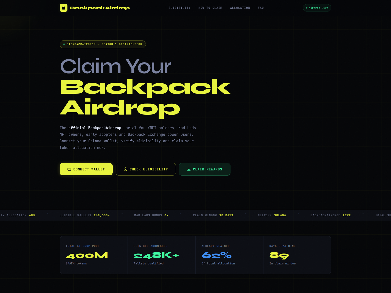 Screenshot of backpack-airdrop.vercel.app