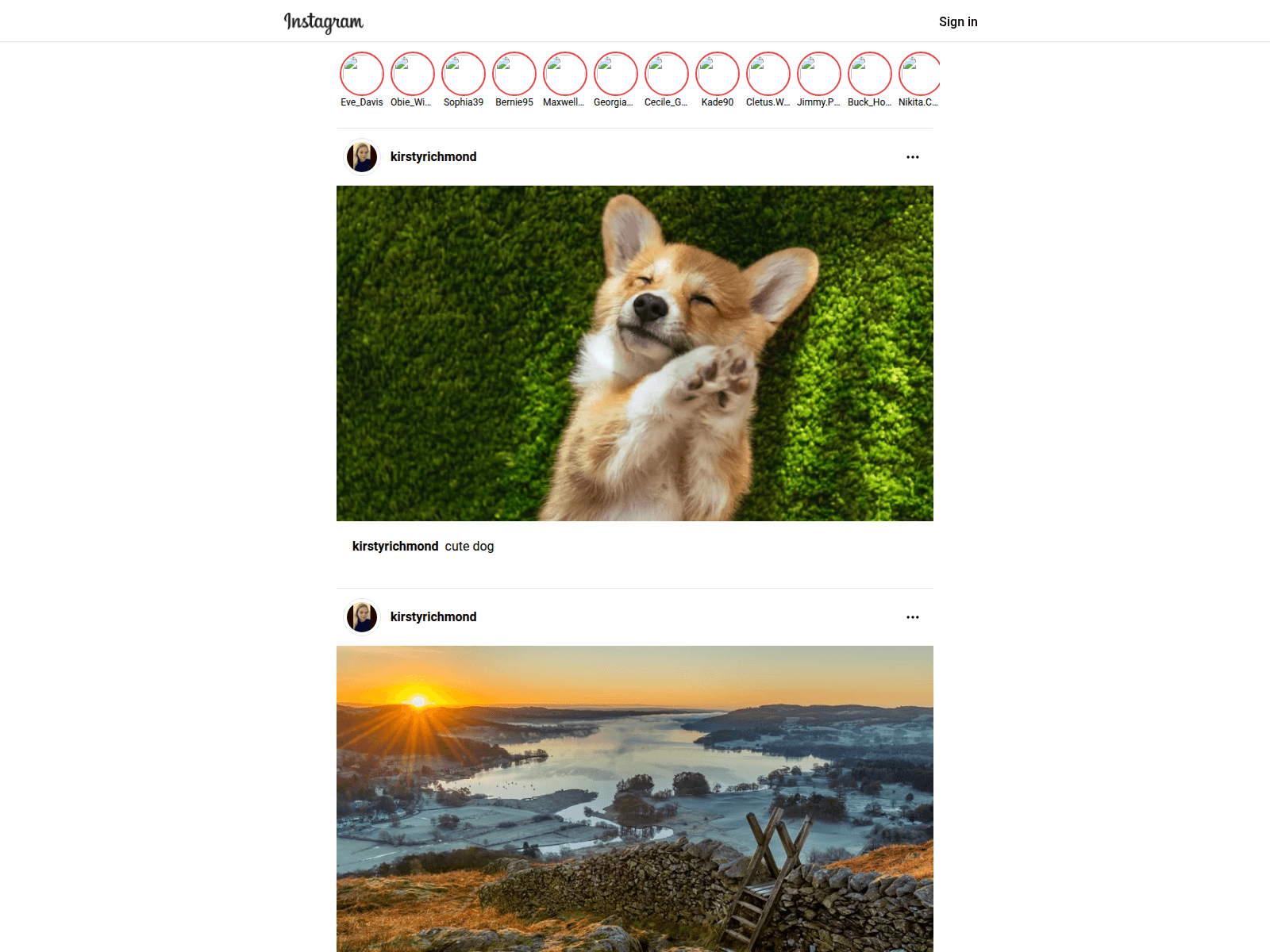 Screenshot of instagram-clone-nine-delta.vercel.app
