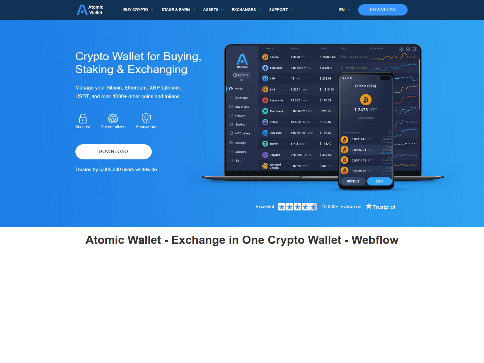 Forensic screenshot of atomicwllet.webflow.io