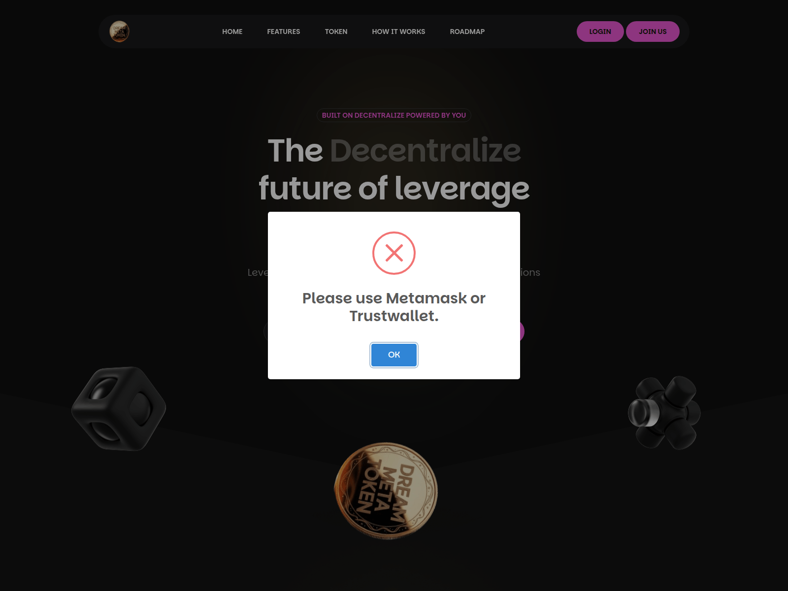 Screenshot of www.dreammetatoken.live