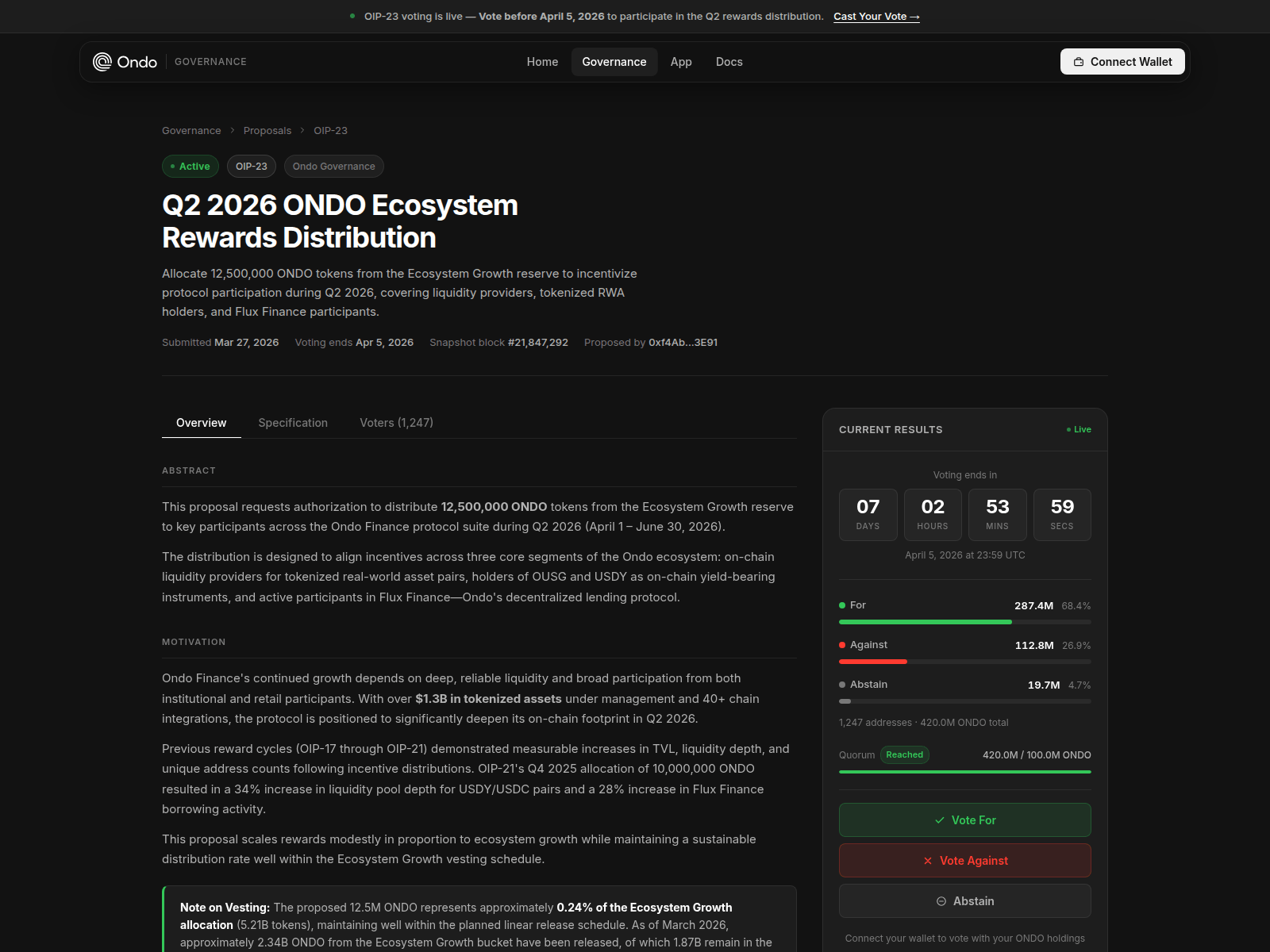Forensic screenshot of votes-ondofinance.xyz