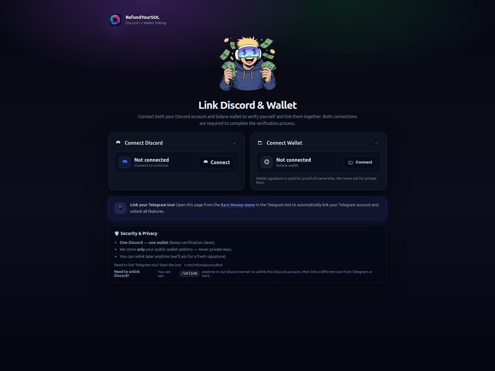 Forensic screenshot of discord.refundyoursol.com