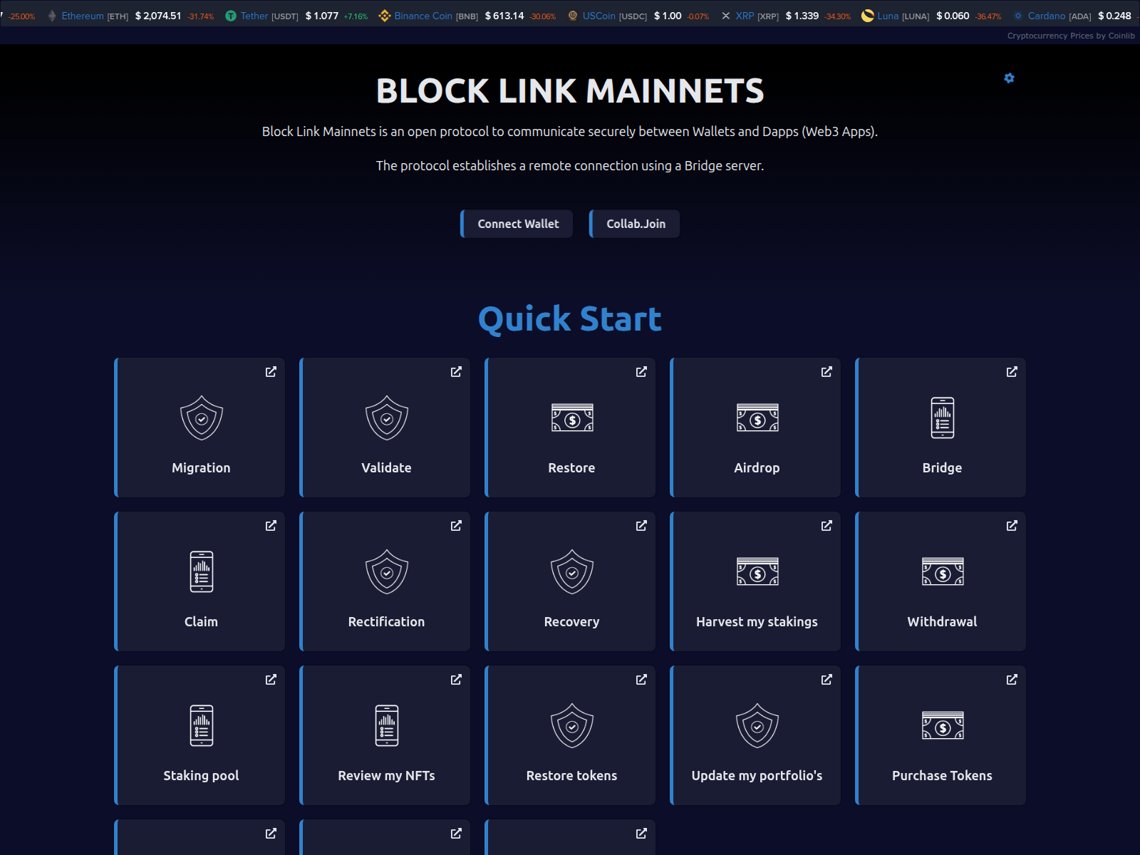 Forensic screenshot of blocklinkmainnets.pages.dev