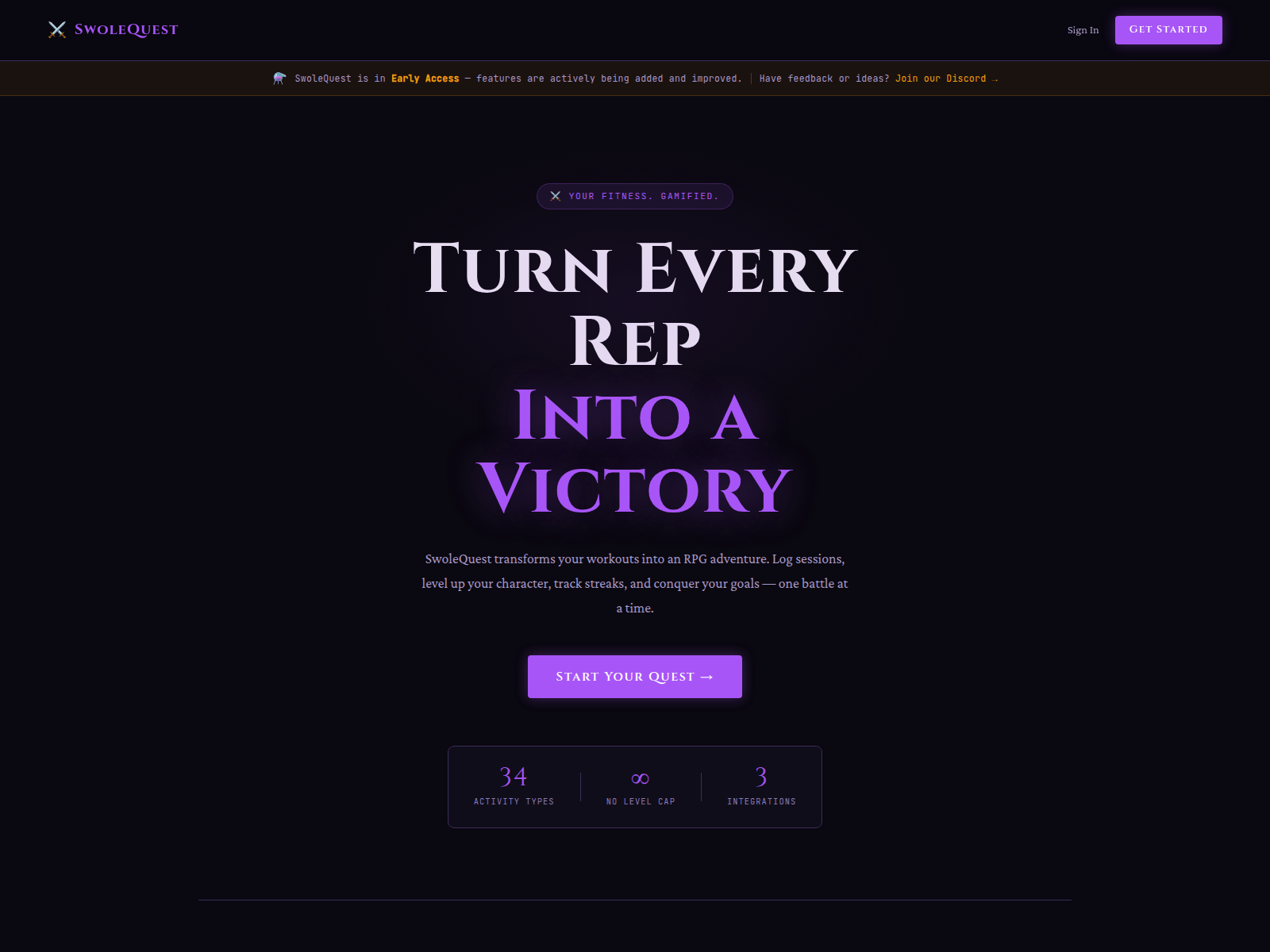 Screenshot of swolequest.pages.dev