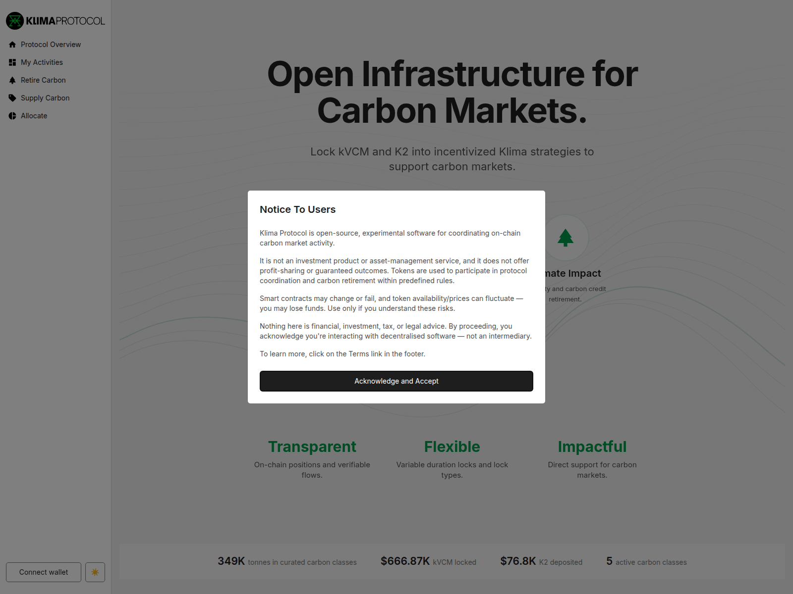 Forensic screenshot of dapp-git-biwano-fixk2apr-klimadao.vercel.app