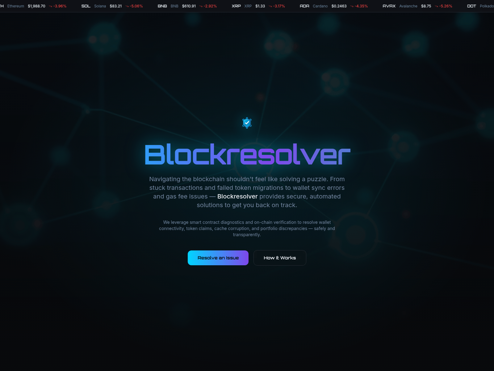 Forensic screenshot of blockresolve.app
