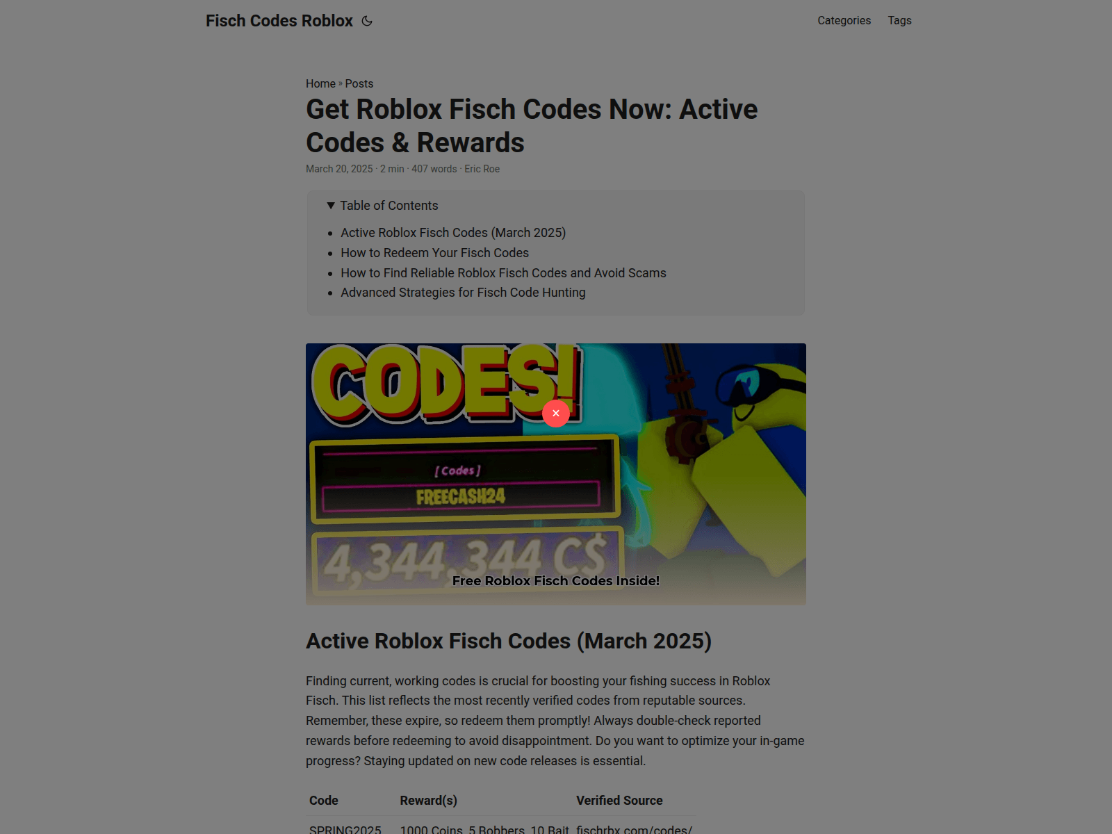 Forensic screenshot of fisch-codes-roblox.pages.dev