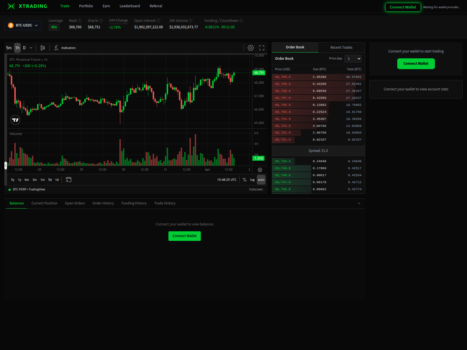 Forensic screenshot of app.xtrading.exchange