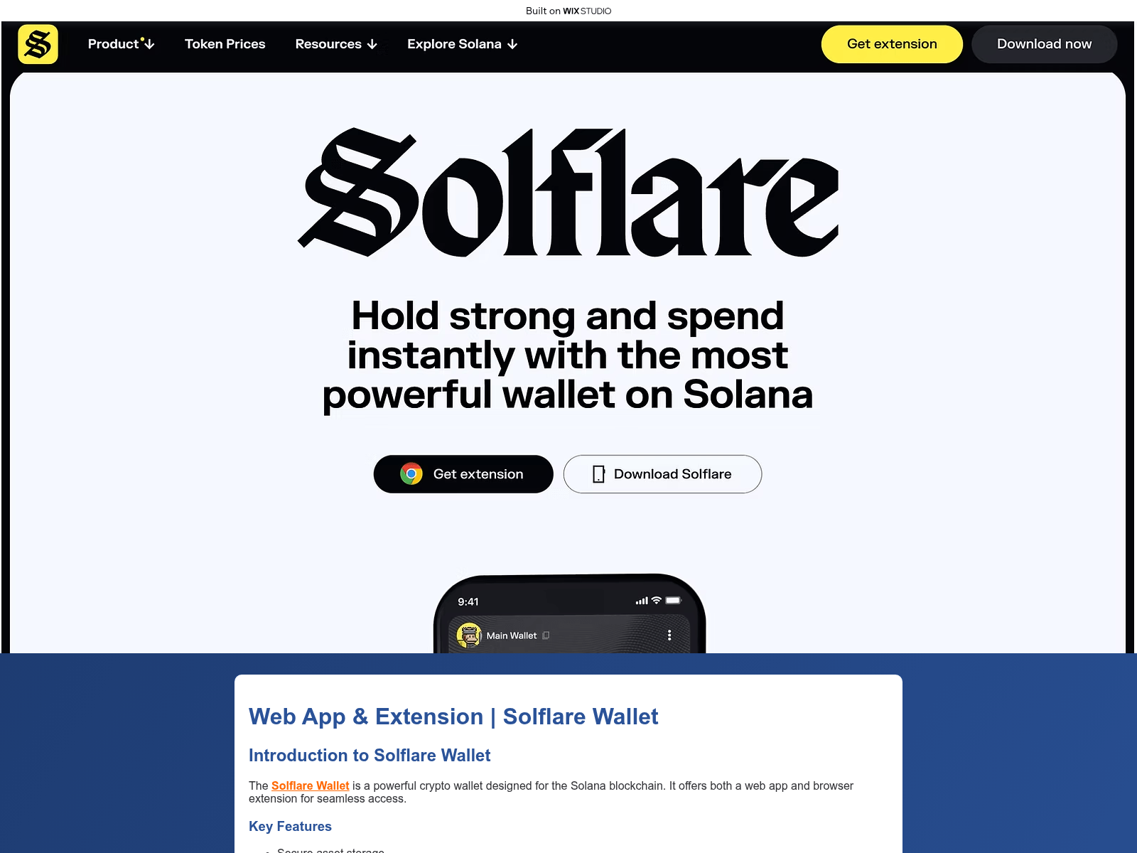 Forensic screenshot of docssolflare.wixstudio.com