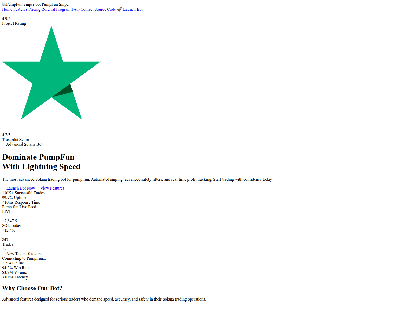 Forensic screenshot of pumpsniper.io