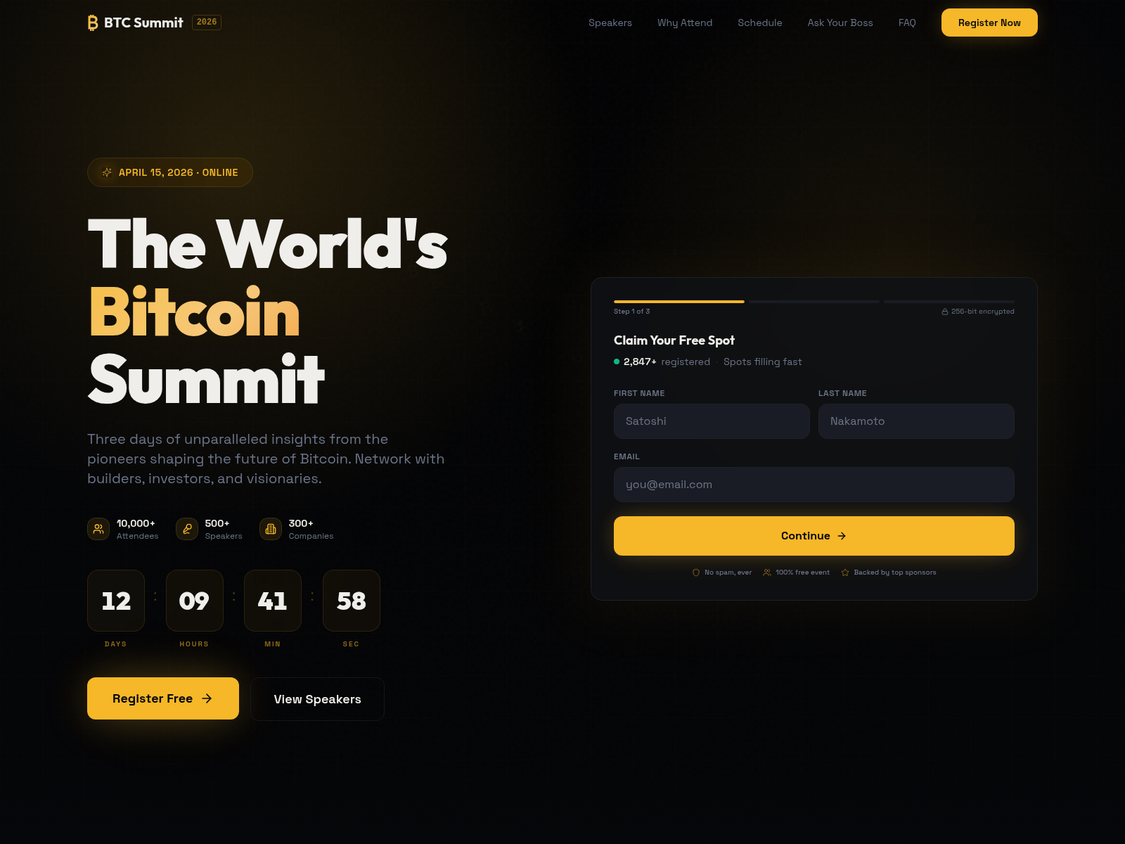 Forensic screenshot of btcsummit2026.com