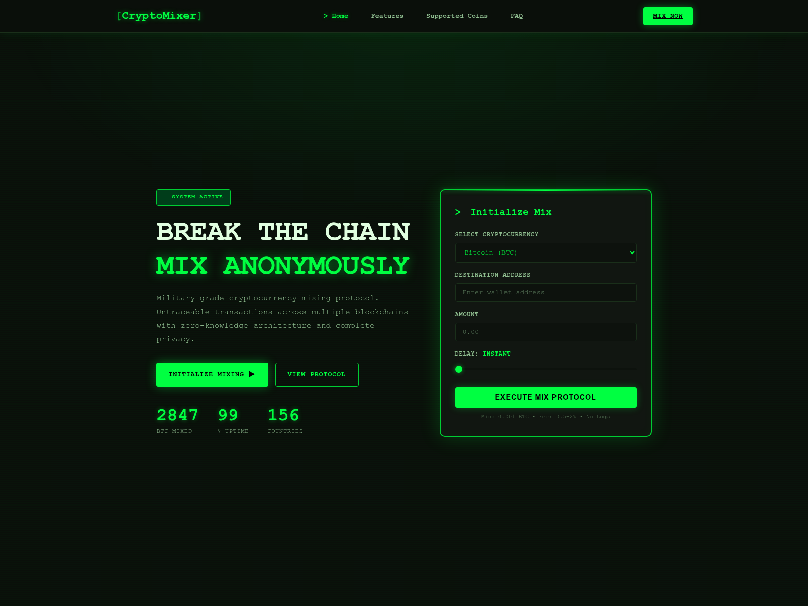 Forensic screenshot of cryptomixer-mixer2.vip