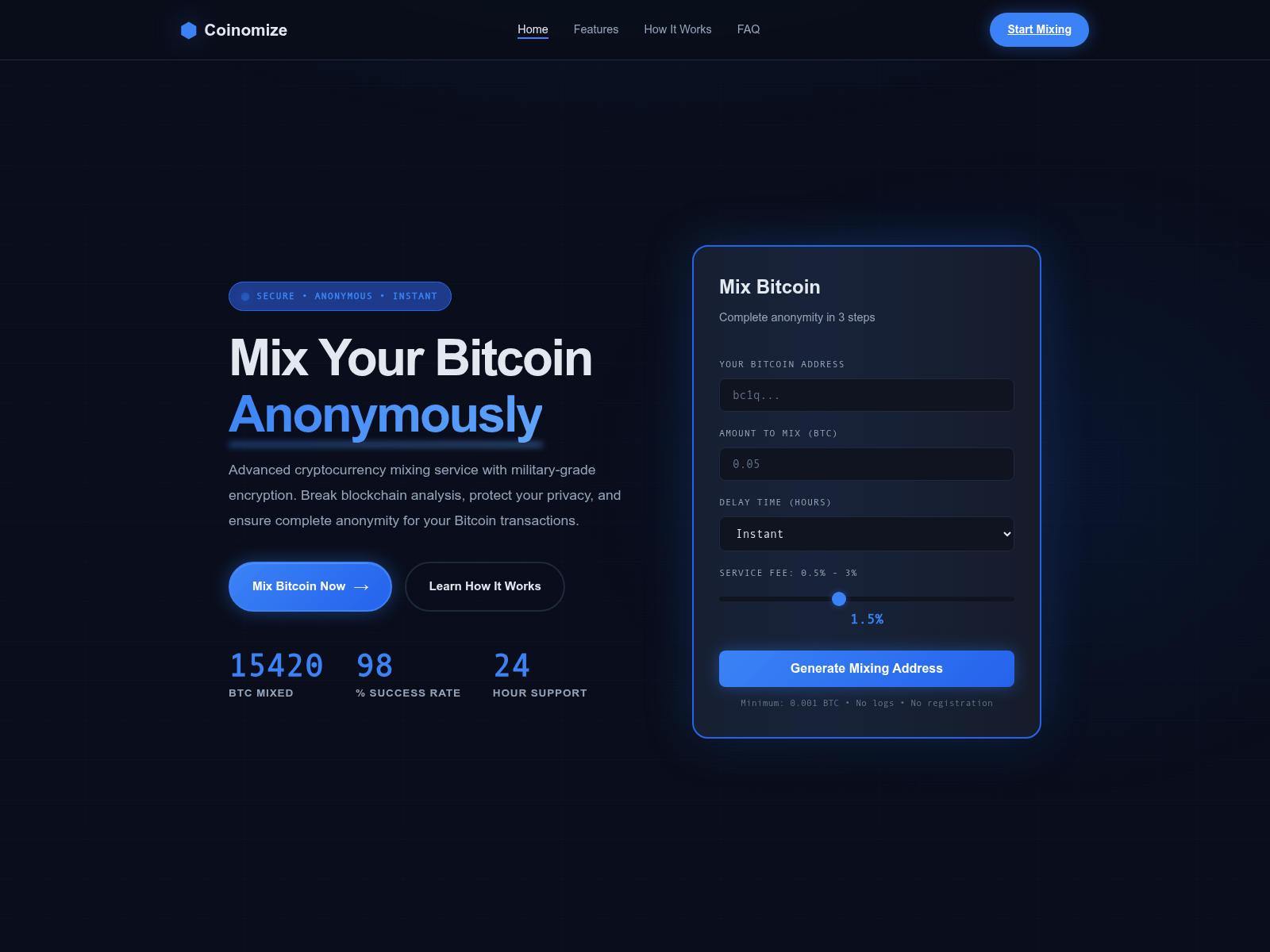 Screenshot of coinomize-mixer2.vip