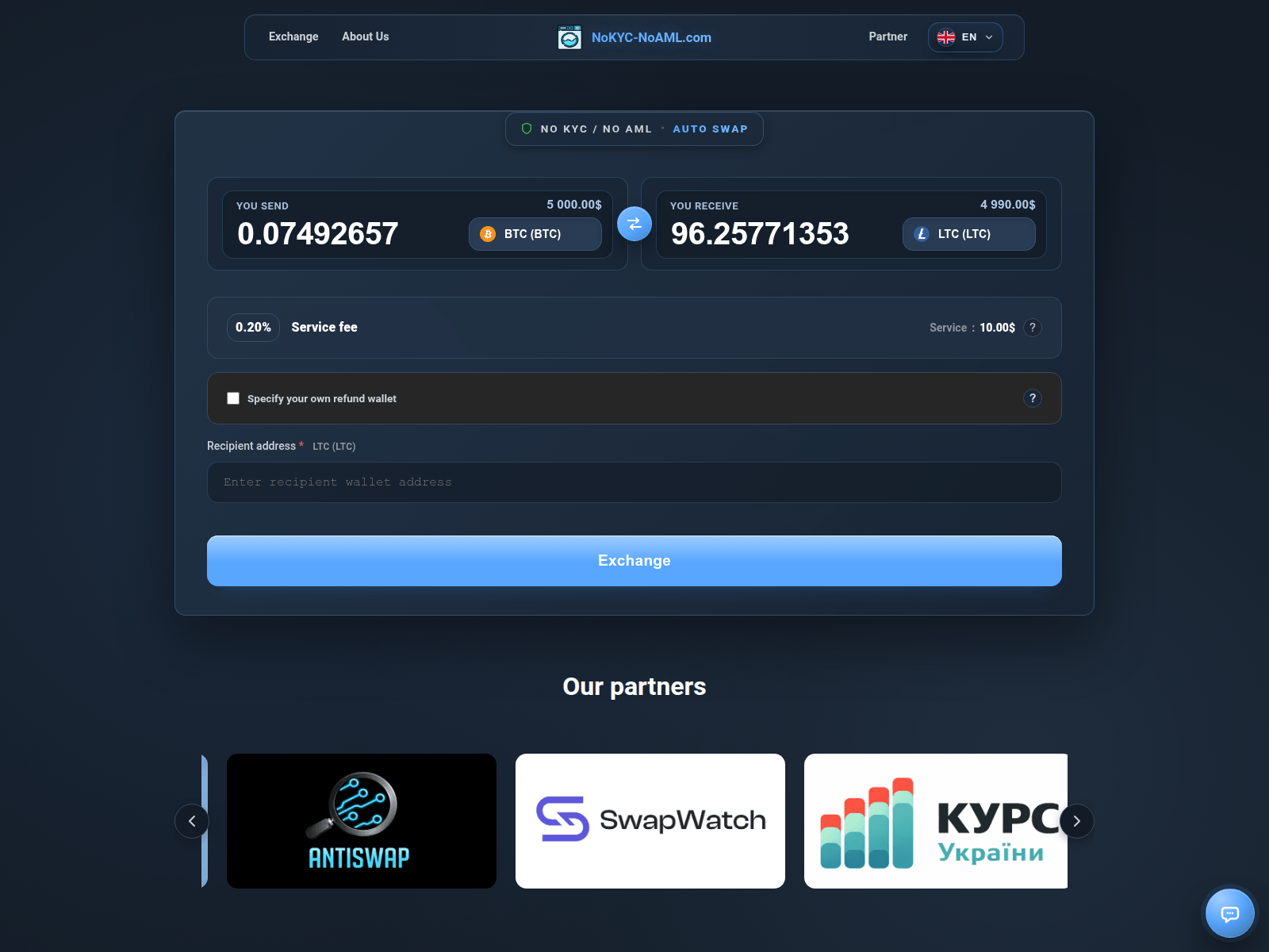 Forensic screenshot of nokyc-noaml.com
