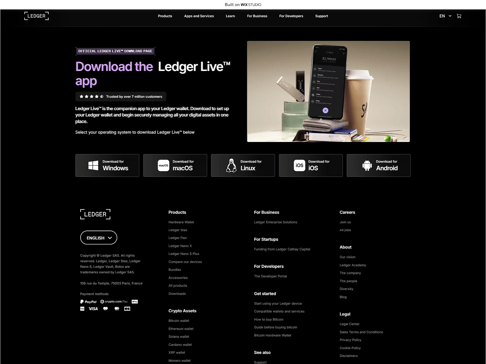 Forensic screenshot of ledgedesktop.wixstudio.com