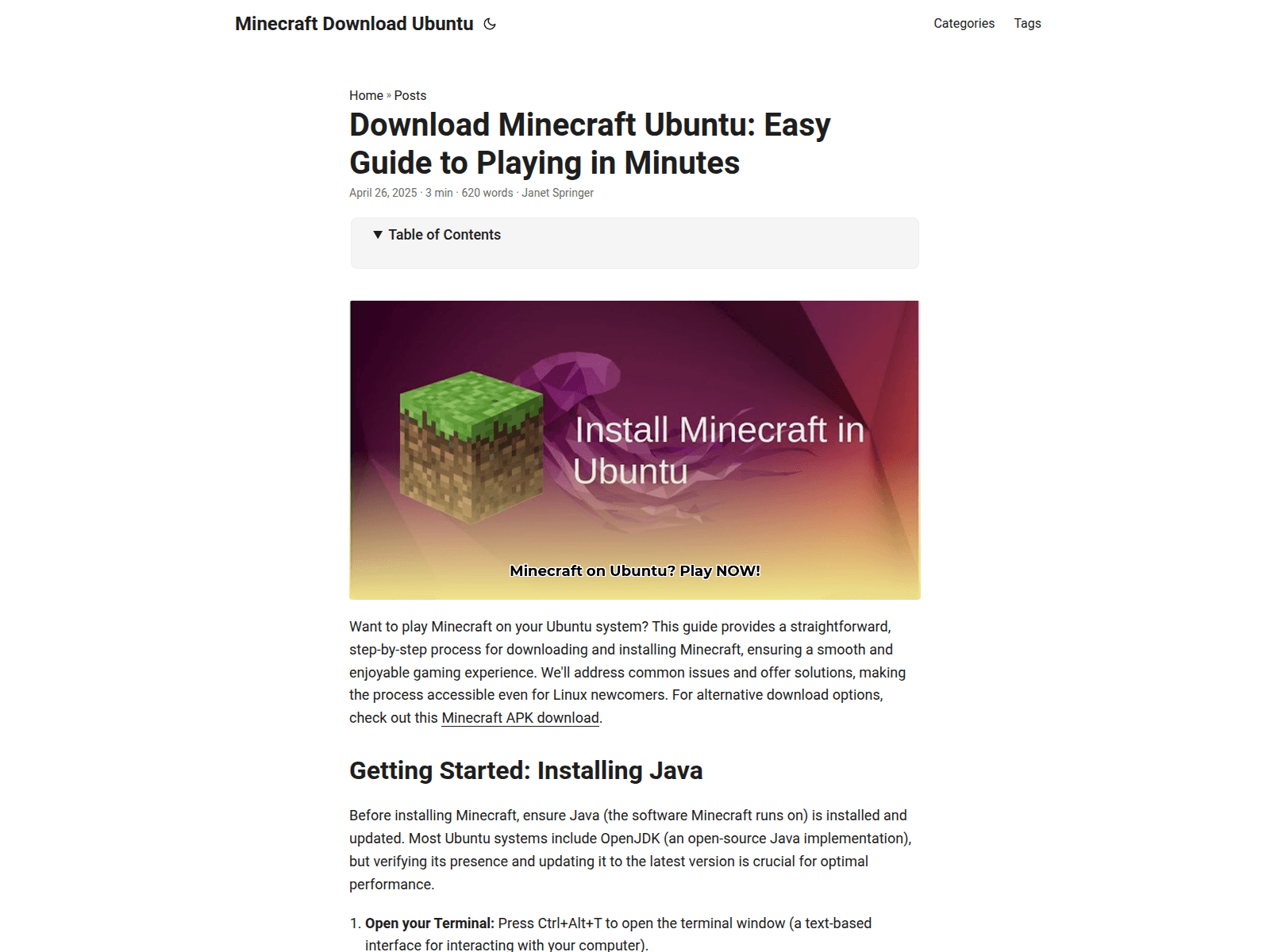 Forensic screenshot of minecraft-download-ubuntu.pages.dev