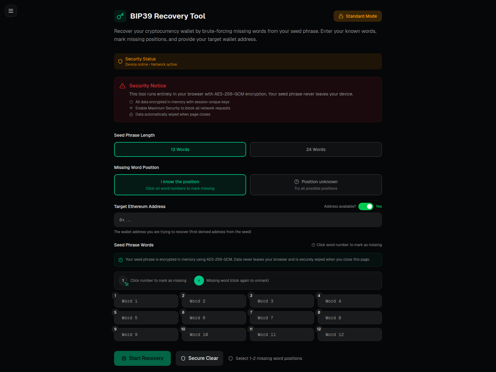 Forensic screenshot of seedphrasefinder.xyz