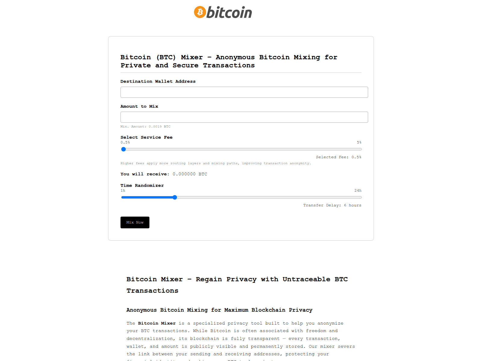 Forensic screenshot of bitcoin2mix.to