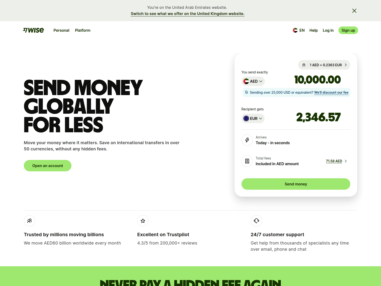 Screenshot of transferwise.ae