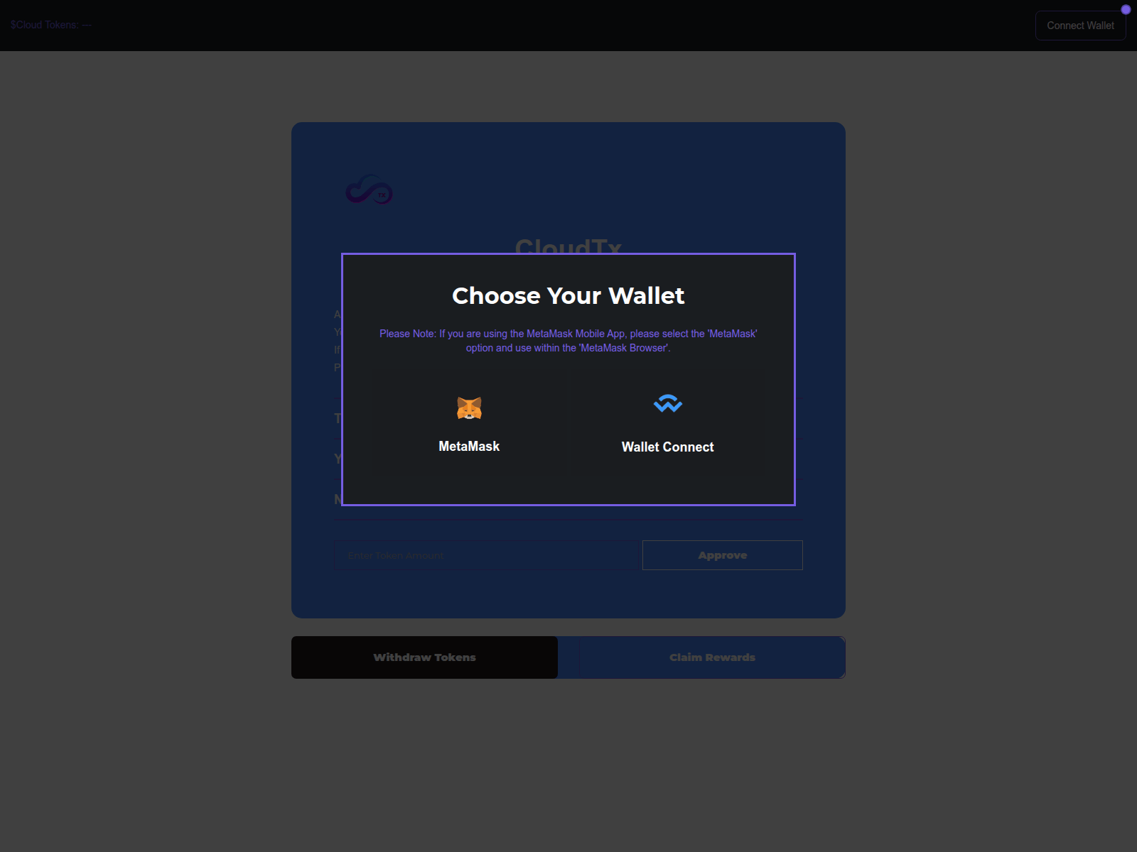 Forensic screenshot of cloudtxstake.pages.dev