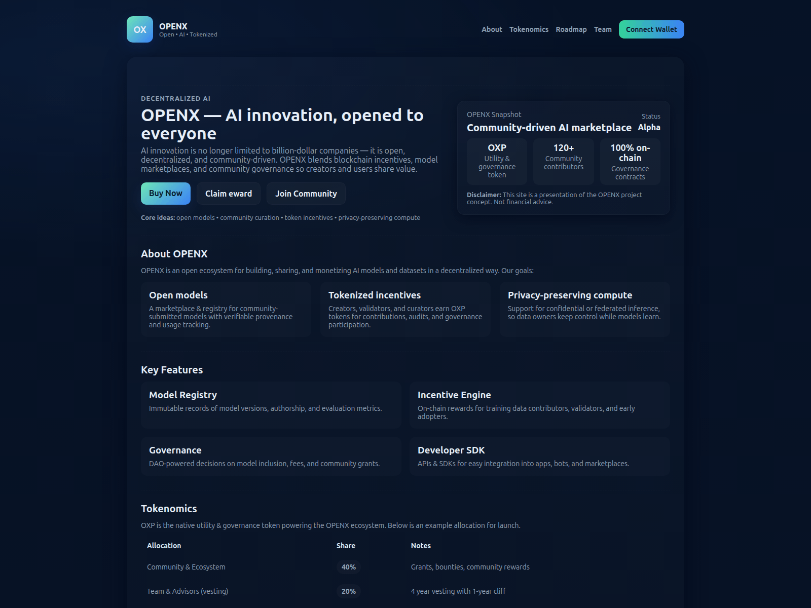 Forensic screenshot of openxai.pages.dev