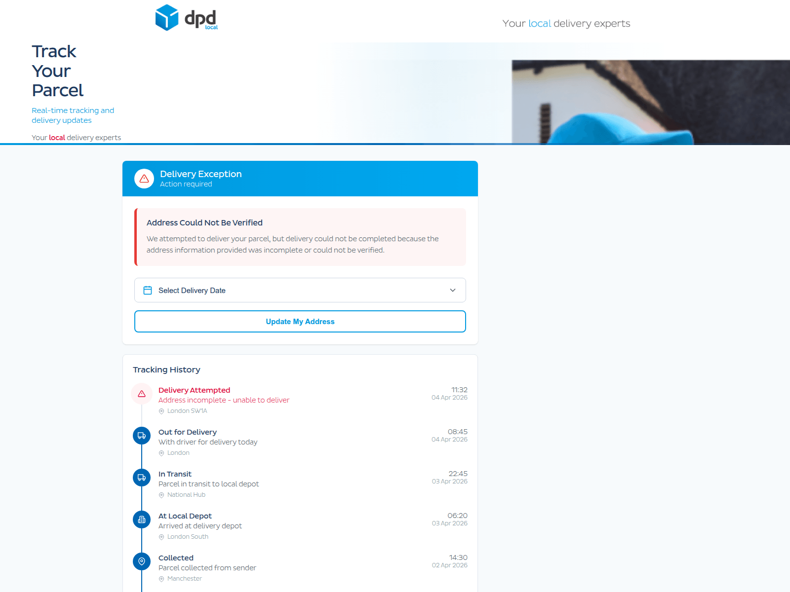 Forensic screenshot of dpd.parceldirect.cfd