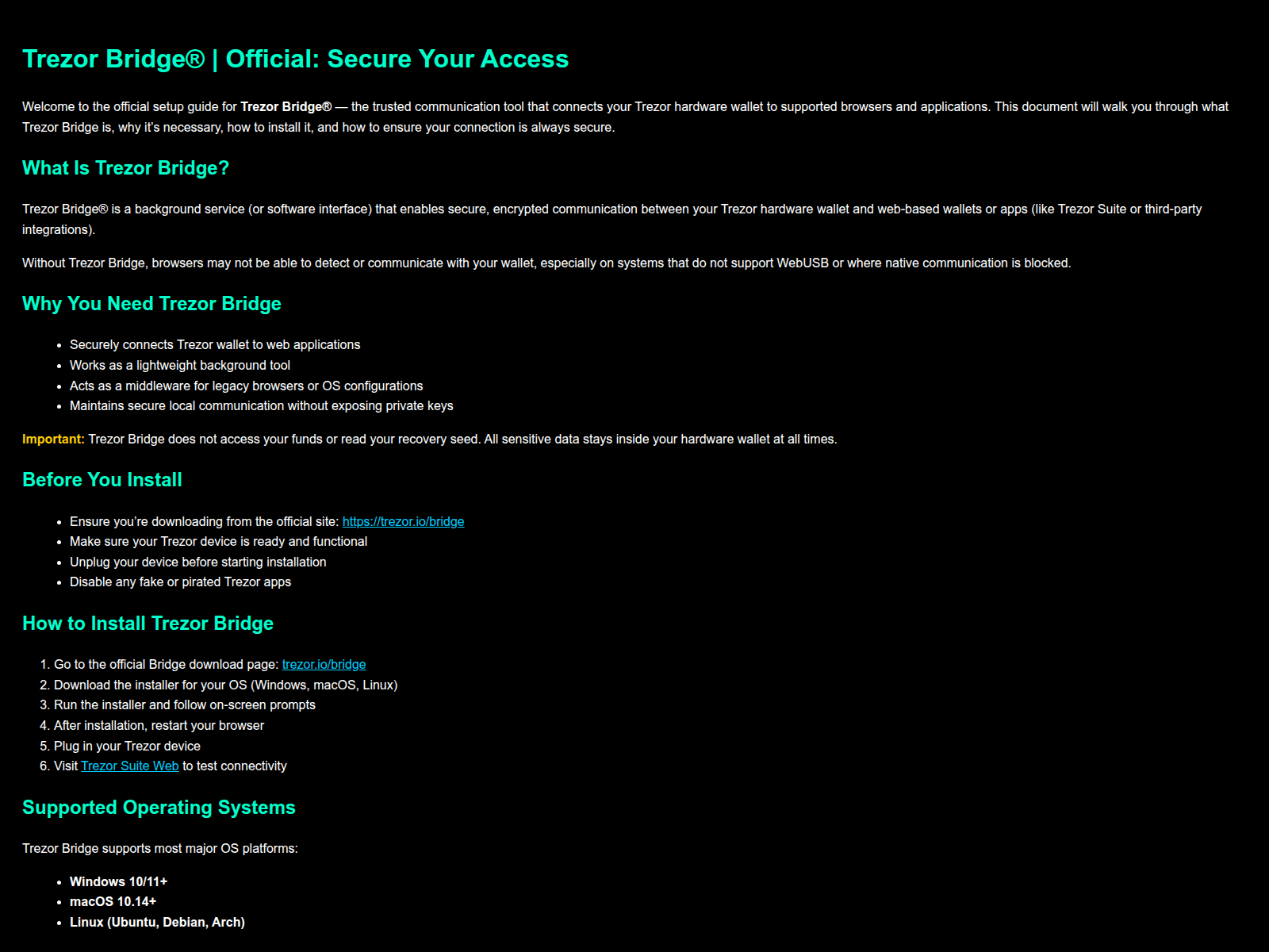 Forensic screenshot of trezue-bridge-yog.pages.dev