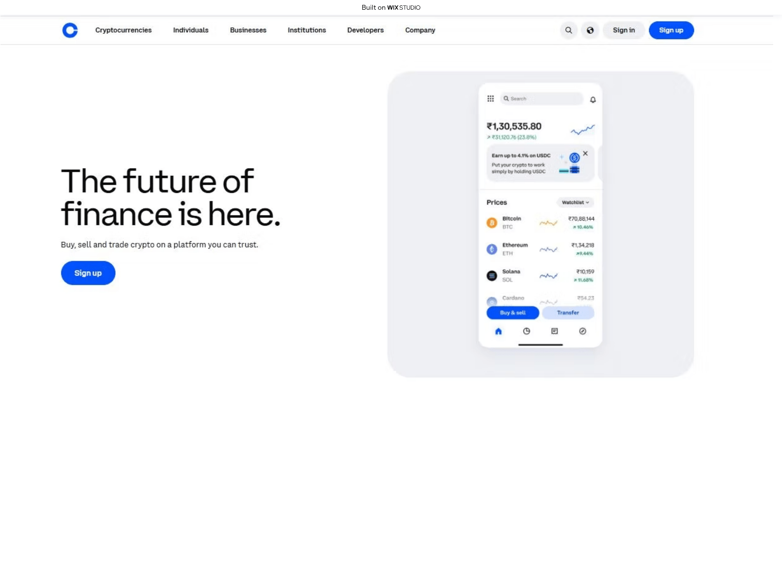 Forensic screenshot of apps-coinsext.wixstudio.com