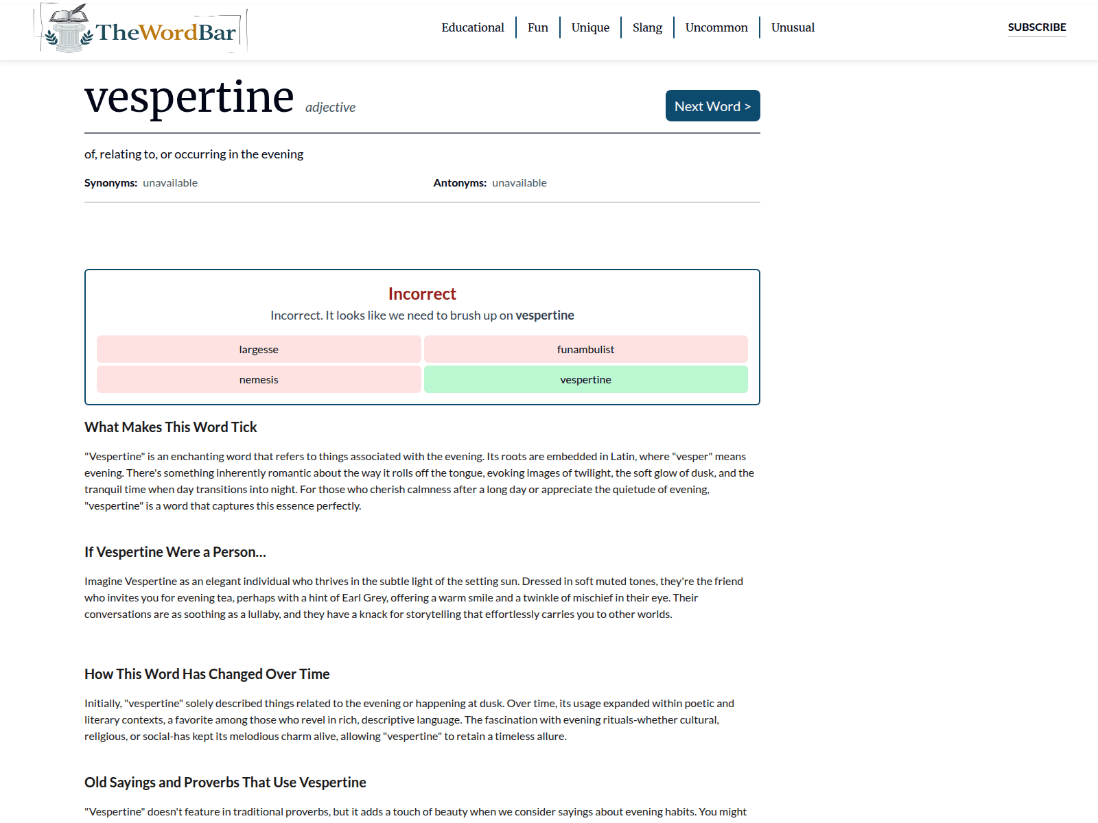 Forensic screenshot of thewordbar.com
