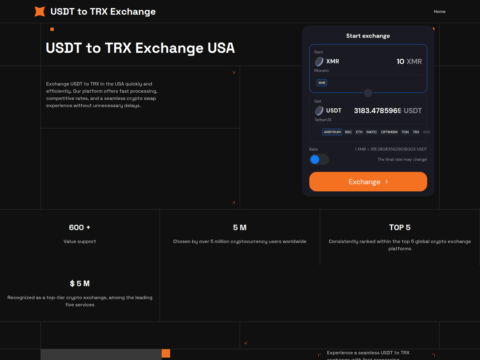 Forensic screenshot of usdttotrx.exchange