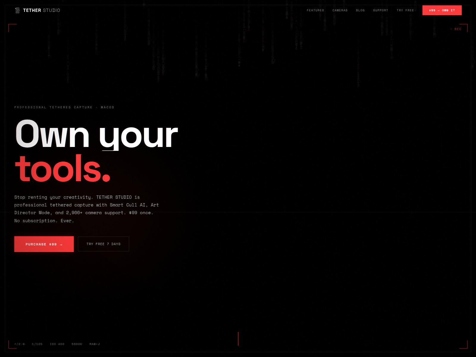Forensic screenshot of tetherstudio.app